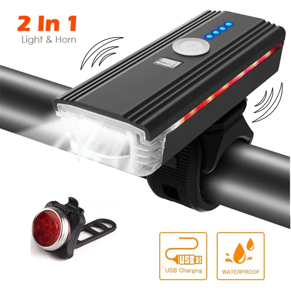

2200mAh Smart Induction Bike Front Light Kit USB Rechargeable LED Taillight And Headlight With Horn FlashLight For Bicycle
