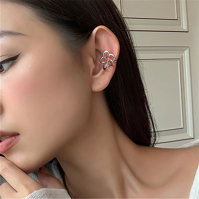 Ear Clip Earrings Punk Fairy Clip Earrings For Women Goth Irregular Flower Metal Ear Cuffs Unusual Design No Piercing Earrings Korean Fashion