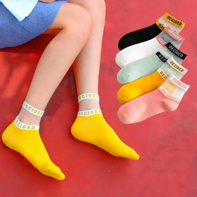 Calcetines blancos de moda para mujer, medias de punto antideslizantes de  algodón, finas, transpirables, bonitas, de tubo medio, para verano, 1 par -  AliExpress