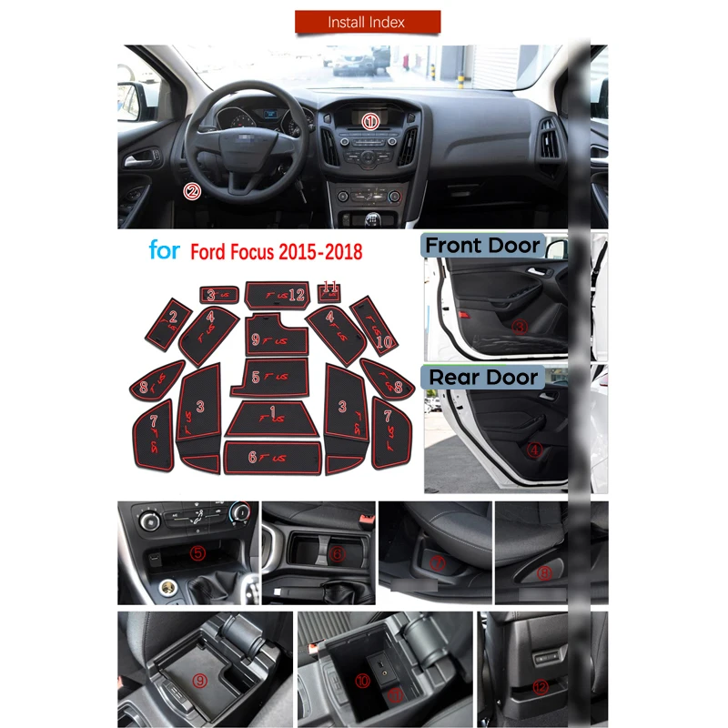 Противоскользящий резиновый подстаканник для ворот для Ford Focus 3 3,5 MK3 подтяжка лица ST RS коврик для двери паз наклейки для автомобиля 17 шт