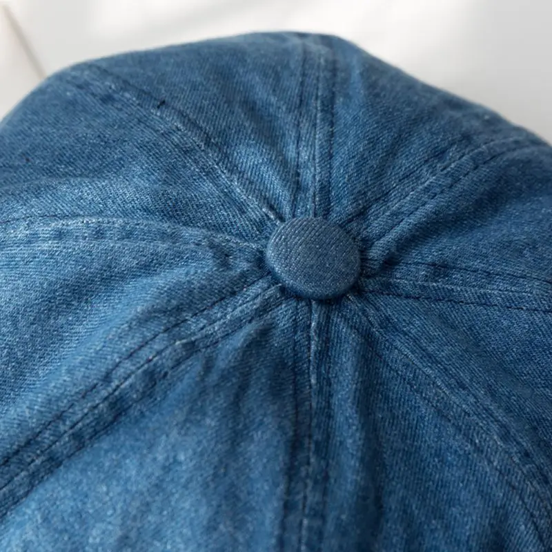 Classic 8-Panel Octagonal Newsboy Painter Cabbie Vintage Washed Denim Blue Beret Cap Adjustable Flat Sun Visor Hat