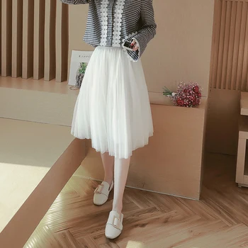 

Lucyever High Waist Summer Women Mesh Tulle Skirt Fashion Korean White Ball Gown Girl Midi Skirt Casual Party Ladies Faldas 2020