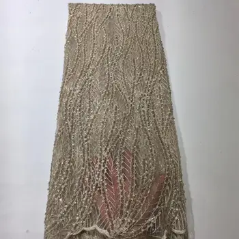 

(5yards/lot) Elegant beige African french lace Sequins embroidery Swiss tulle fabric Nigeria Ghana bridal church cloth dress