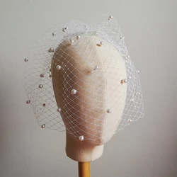 Fashion Women Head Bridcage Veil Metal Comb Attach Pearls Beading Ivory White Bridal Robes Wedding voile chretien вуаль на лицо