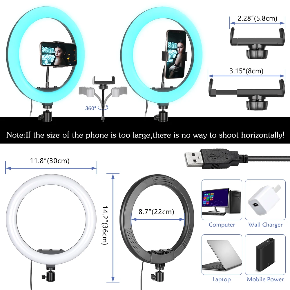 Polegada Rgb Anel Selfie Led Luz com Suporte Tripé Estúdio Fotografia Regulável Anel Lâmpadas para Telefone Youtube Maquiagem Vídeo Vlog 12 - Image 4