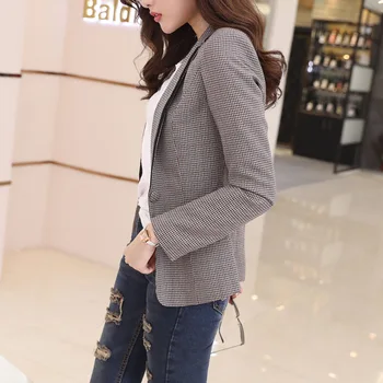 

Women's single coat 2019 autumn new fashion casual temperament elegant slim plaid single button small suit blouse