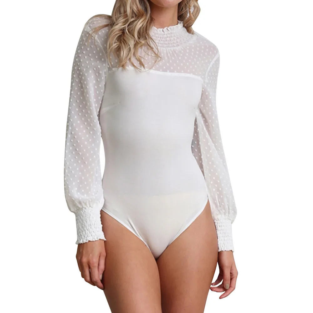 Женский костюм с длинными рукавами в горошек прозрачный сексуальный Облегающий