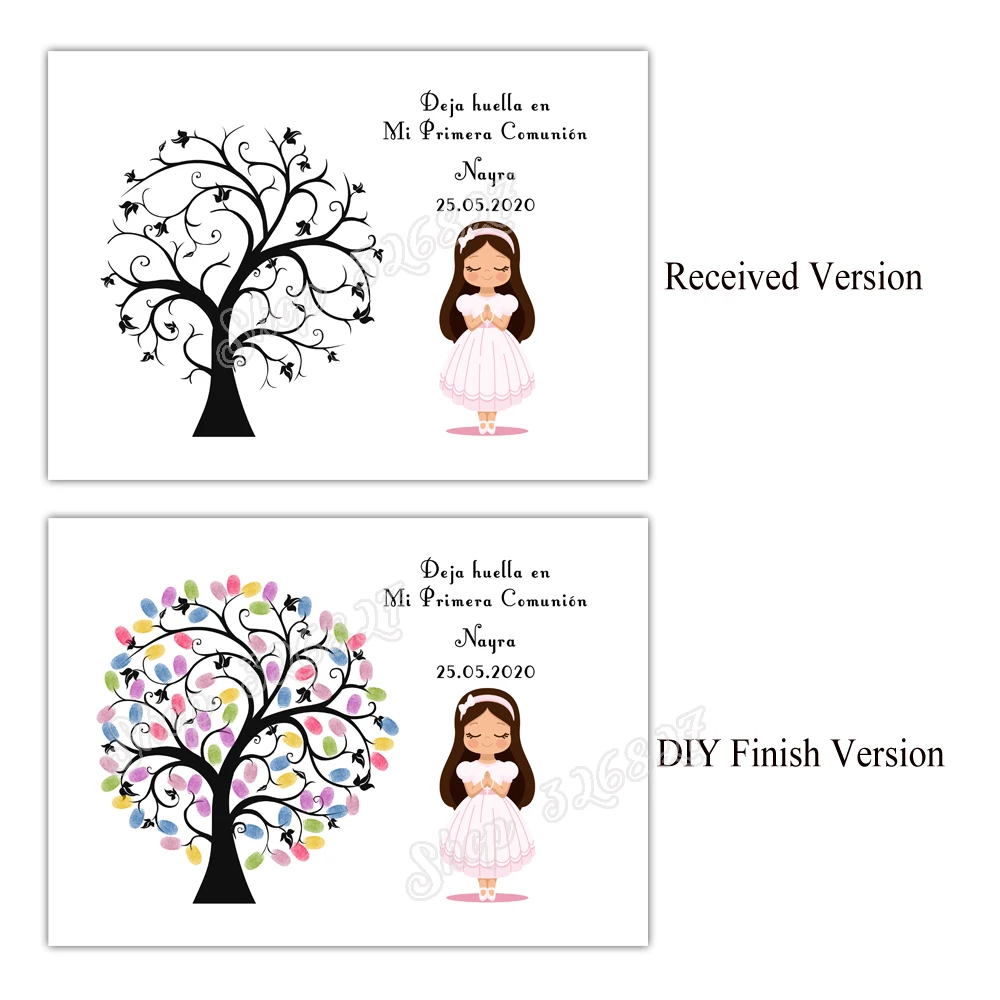 Canvas Poster Fingerprint Guest Book For Girls Boys First Communion DIY Baby Baptism Decor Girls Birthday Gifts Party Souvenir