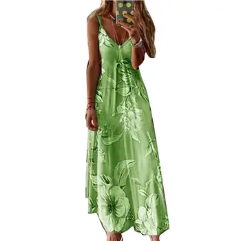 

Hot Plus Size Women Sleeveless V Neck Floral Print Large Swing Loose Sling Dress