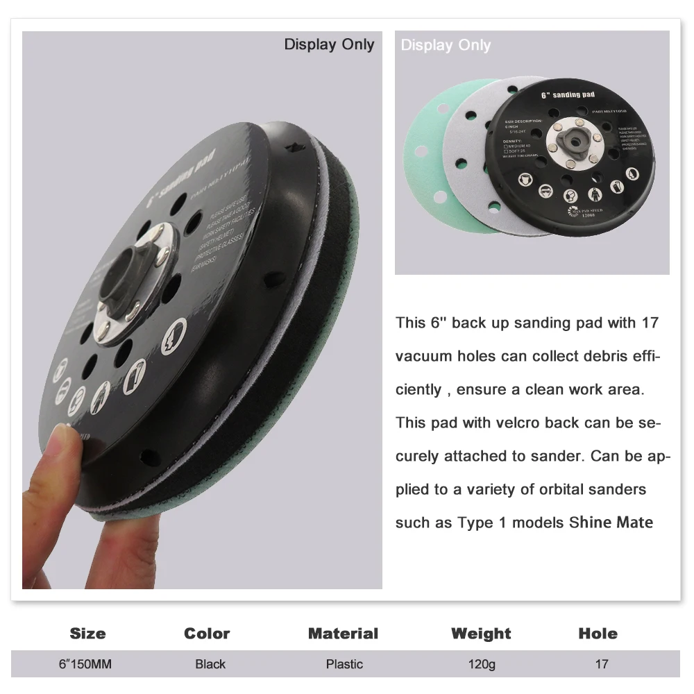 6" 17 Holes Backing Plate Sanding Pad 5"16-24 Thread Hook Loop Dual Action Car Polishing Professional Pad car polishing pad car polish pad backing plate for polisher