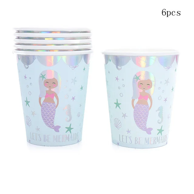 Mermaid Birthday Party Tableware Plate Cup Straw Little Mermaid Birthday Party Decor Baby Shower Girl Party Supplies (6)
