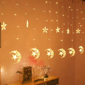 

Wedding Home Indoor Decoration LED Curtain Light Star Moon Fairy Lamp Flash EU US String Light for Party Decor