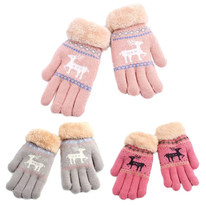 2 Детские перчатки с раздельными пальцами; зимние теплые утолщенные вязаные перчатки для маленьких детей; детские перчатки с рисунком оленя - Цвет: 2