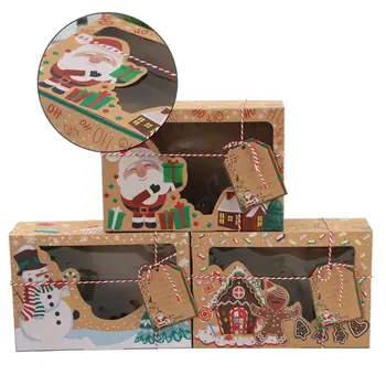 

12pcs Christmas Cookie Boxes Portable Candies Baking Case Party Favor Holders European New Style Kraft Paper Box