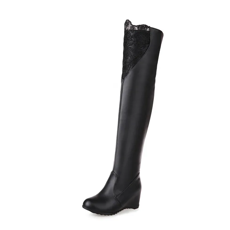 Ботинки с высоким голенищем Новая модная осенне-зимняя женская обувь на высоком каблуке, увеличивающая рост, с круглым носком, на молнии размеры 34-43, черный цвет