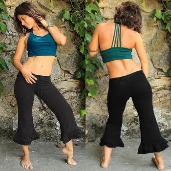 

Women Fashion Ruffles Loose Wide Leg Long Vintage Casual Cropped Pants Trouser