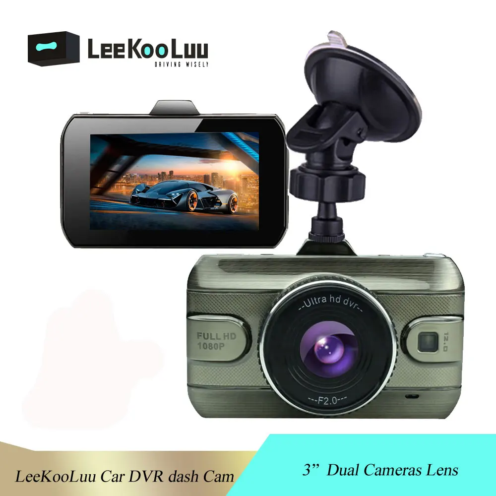 Автомобильный видеорегистратор LeeKooLuu 2 камеры с объективом 3 0 дюйма двумя