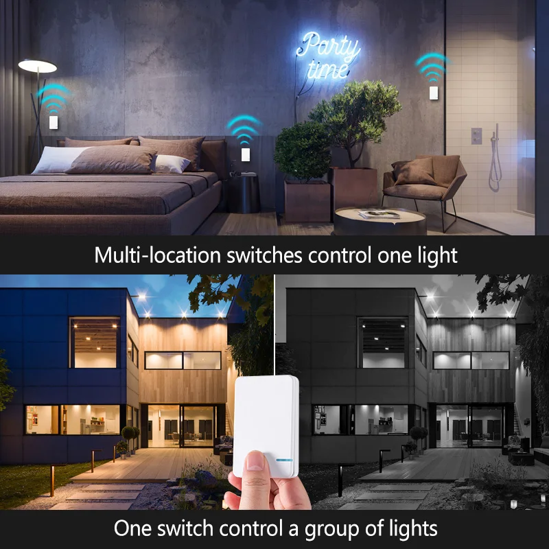 Wireless Light Switch Waterproof Remote Control Switches No Wire Needed Wall Push Button Lighting L - 4000366439558