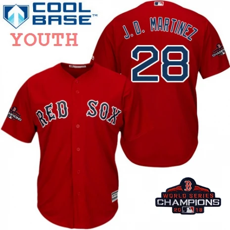 Молодежные Дети Boston J. D. Martinez Red Sox Scarlet команда чемпионов мира с логотипом игрока красные майки - Цвет: Youth