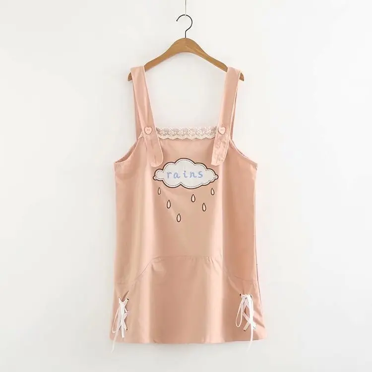 

S23621 Summer New Style WOMEN'S Dress Japanese-style Cloud And Rain Embroidered Students Suspender Skirt Hipster Dress Students'