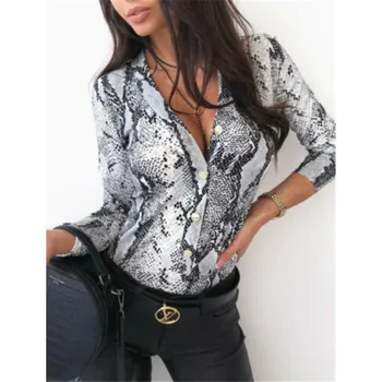 

Women Long Sleeve Leopard Skin Prinetd Blouse Sexy Autumn Casual V-neck Blouse Shirt Slim V Neck Leotard Tops Fashion Slim Shirt