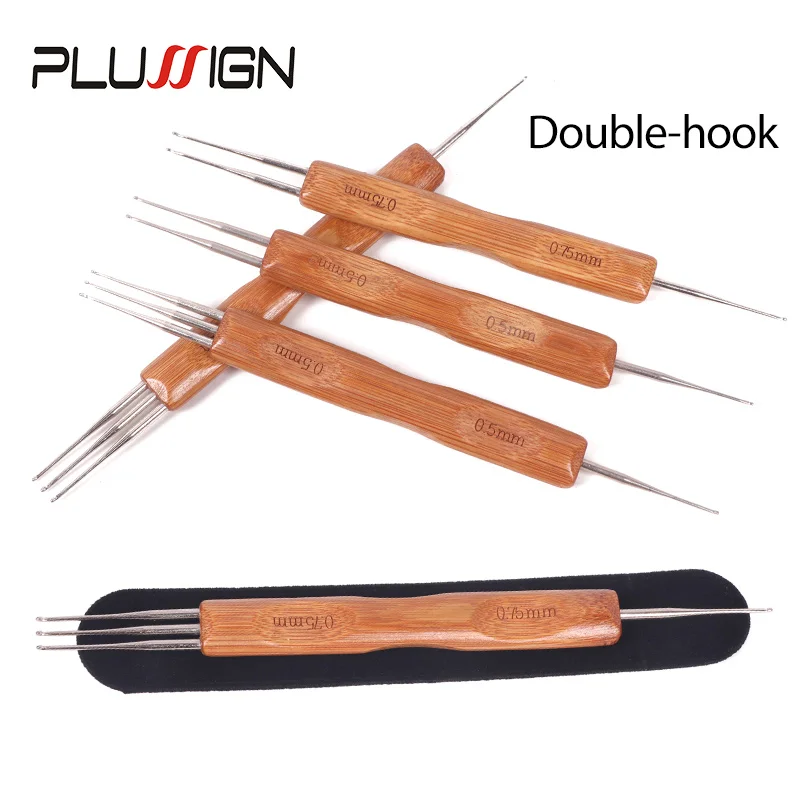 3Pcs/Set Crochet Hook Dreads Loc Crochet Needle Wooden 0.5Mm 0.75Mm Double Crochet  Needle For Dreadlocs Hair Plussign Supply