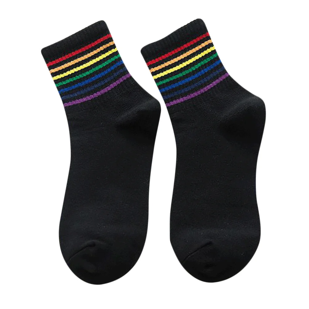 Женские носки на осень и зиму, радужные полосатые носки без пятки, корейские Японские Женские носки, уличная одежда, хлопковые короткие носки, черные, белые - Цвет: black red pinstripe