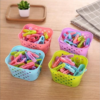 

30pcs Multifunctional Plastic Small Clip With Storage Basket Quilt Towel Clip Strong Windproof Clip Underwear Socks Clothes Clip