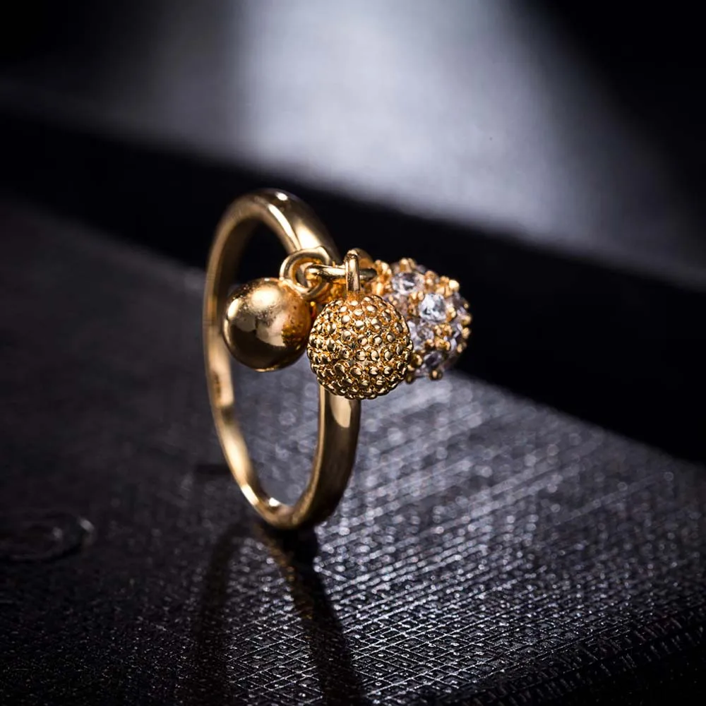 Женское кольцо с тремя кулонами свадебное кристаллами из смолы маленькое