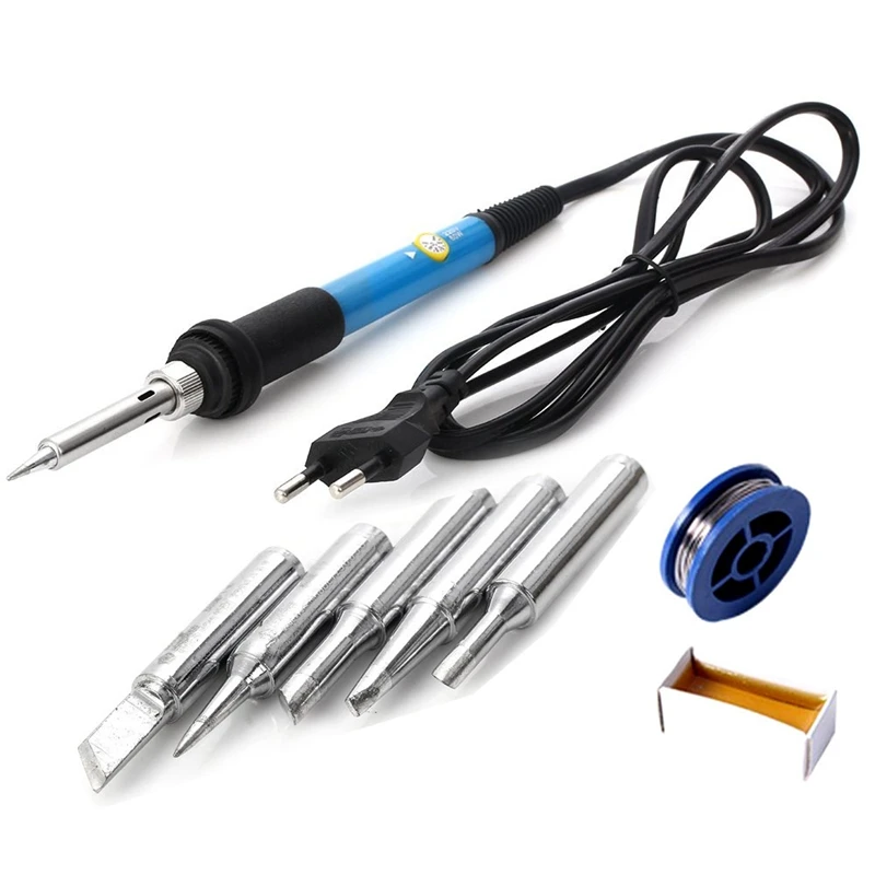 

Eu Plug,60W Adjustable Temperature Electric Soldering Iron Solder Station With 5Pcs Tips Solder Wire Paste Flux