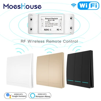 

RF433Mhz+Wifi Wireless Remote Control Smart Switch,Wall Panel Transmitter ,Smart Life/Tuya APP ,Works with Alexa Google Home.