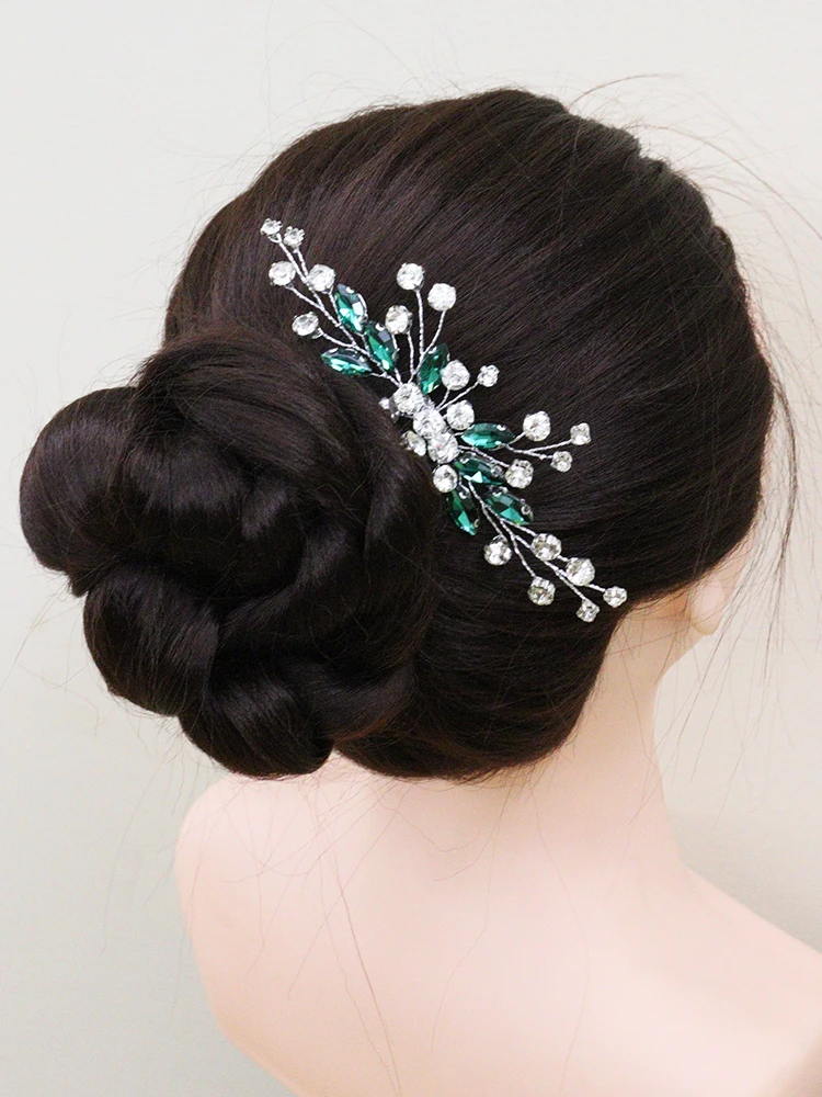 Bohemian Green Wedding Hair Comb Rhinestone Hair Jewelry Bridal Flower Headpiece Romantic Ornaments For Bride Ornament hair accessories bridal hair accessories bridal jewelry set