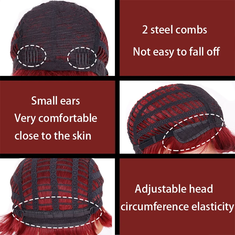 WERD Long Wavy Wine Red Synthetic Wig Women's Heat-Resistant Natural Half Part Cosplay Party Lolita Wig