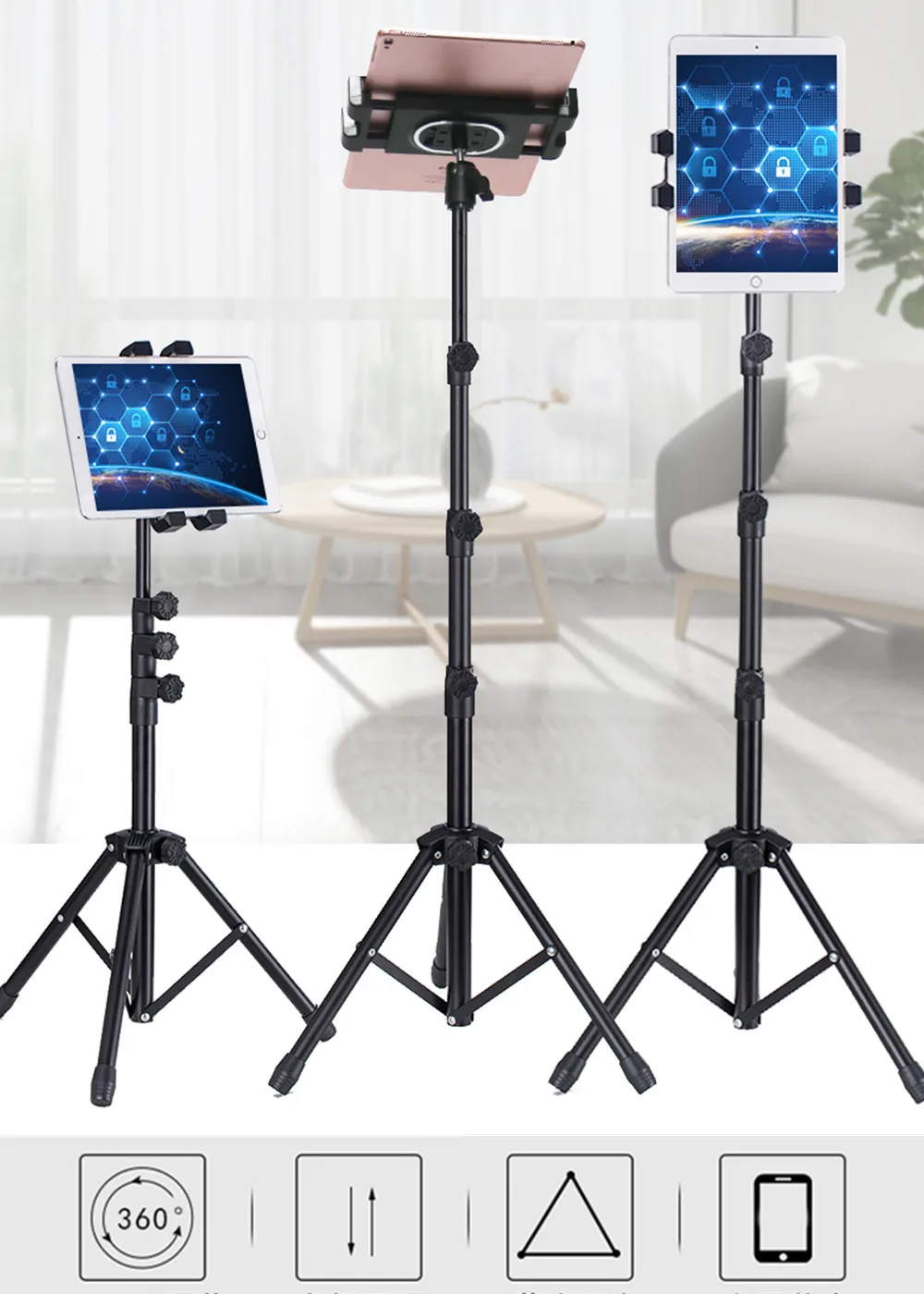 Tripé Piso Tablet Stand Telefone e Tablet Mount Suporte para Ipad Air Pro Xiaomi Lenovo Huawei Venda Universal 4.7 a 15 - Imagem 6