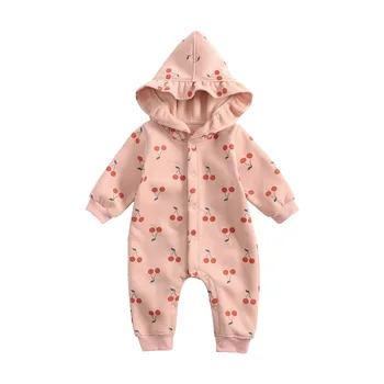 

Baby cherry print baby girl Winter Fleece thickened baby's Romper