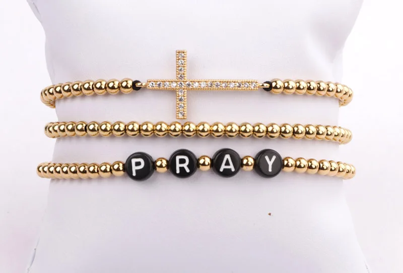 Fashion Beads Women Men Jewelry New Design Small 4mm Gold Stainless Steel Beads DIY Letters Inspired Bracelet Women Men