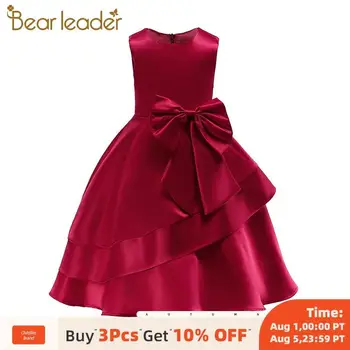 

Bear Leader Fashion Kids Summer Clothing Baby Girls Solid Ruffles Party Dress with Bow-knot Children Sleeveless Princess Dress