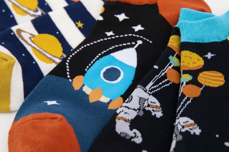 New Space Alien Planet Universe Cartoon Cotton Skate Cool Casual Socks Women Men Astronaut Funny Boat Short Happy Ankle Socks