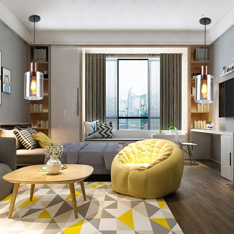 

Europe Designer Style A Chandelier Modern Concise Restaurant Bar Counter Bedroom Bedside Single Head Golden Glass A