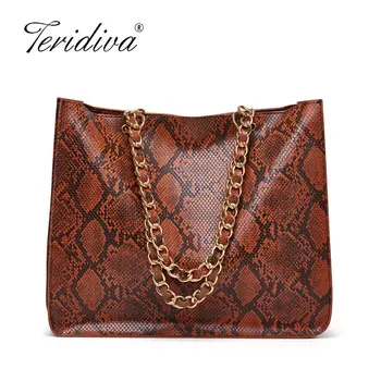 

Women Shoulder Bags Chain Large Capacity Tote Bag Shopping Handbag Snakeskin Designer Women's Purses and handbags Serpentine