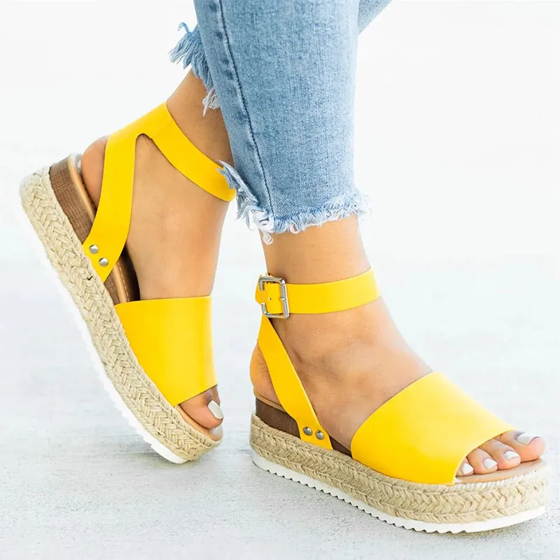 Г., женские босоножки женская обувь на танкетке размера плюс, босоножки на высоком каблуке Летняя обувь Вьетнамки, chaussures femme, босоножки на платформе - Цвет: yellow