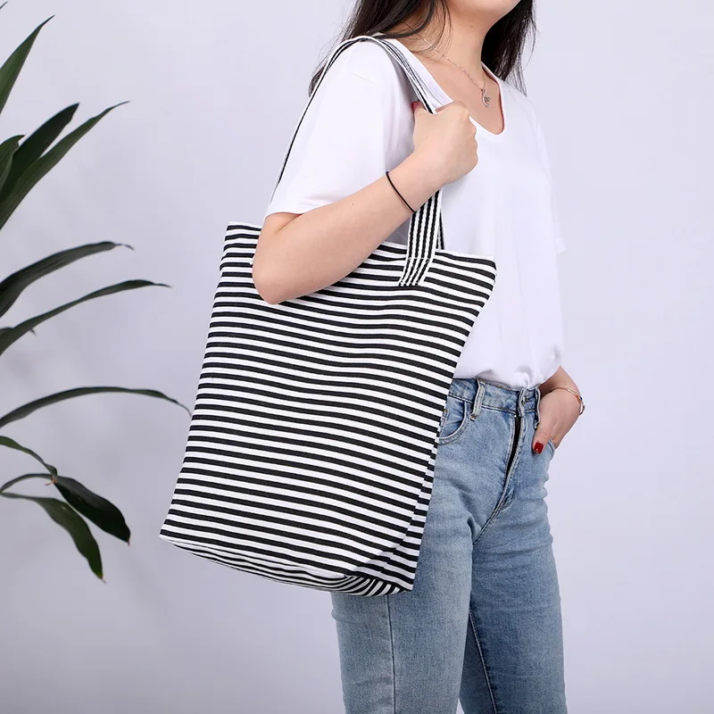 Женские холщовые сумки для покупок, дорожная сумка, женская сумка на плечо, большая вместительность, в полоску, легко чистятся, школьные сумки, новинка