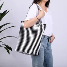 Женские холщовые сумки для покупок, дорожная сумка, женская сумка на плечо, большая вместительность, в полоску, легко чистятся, школьные сумки, новинка