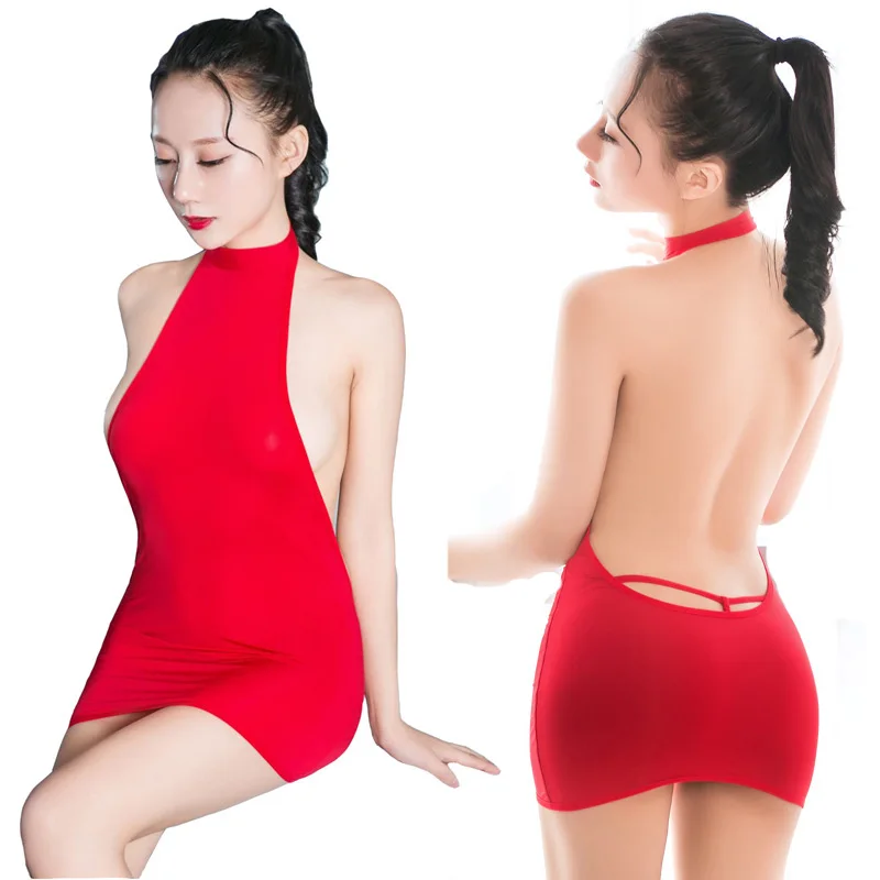 Сексуальное нижнее белье с открытой спиной Прозрачное мини-платье стрингами