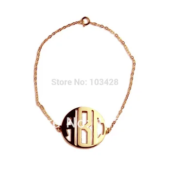 

AILIN Personal Monogrammed Pendant 3 Letters Rose Gold Color -plated Block MO Bracelet Three Initials Monogrammed Bracelets