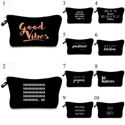 Black Letter Cosmetic Bag Pure Black Small Makeup Bag Waterproof Girls Gift Cosmetic Solid Bags for Women Storage Travel Bags