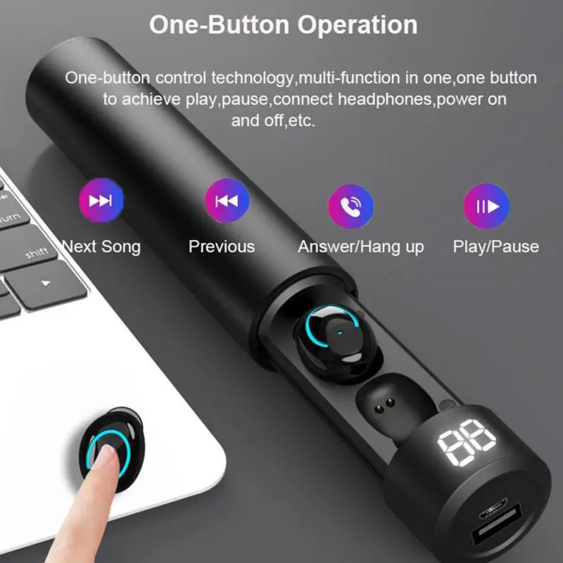 Наушники-вкладыши Bluetooth 5,0 с цифровым дисплеем, выдвижная Беспроводная стерео спортивная Гарнитура, аксессуары с зарядным устройством