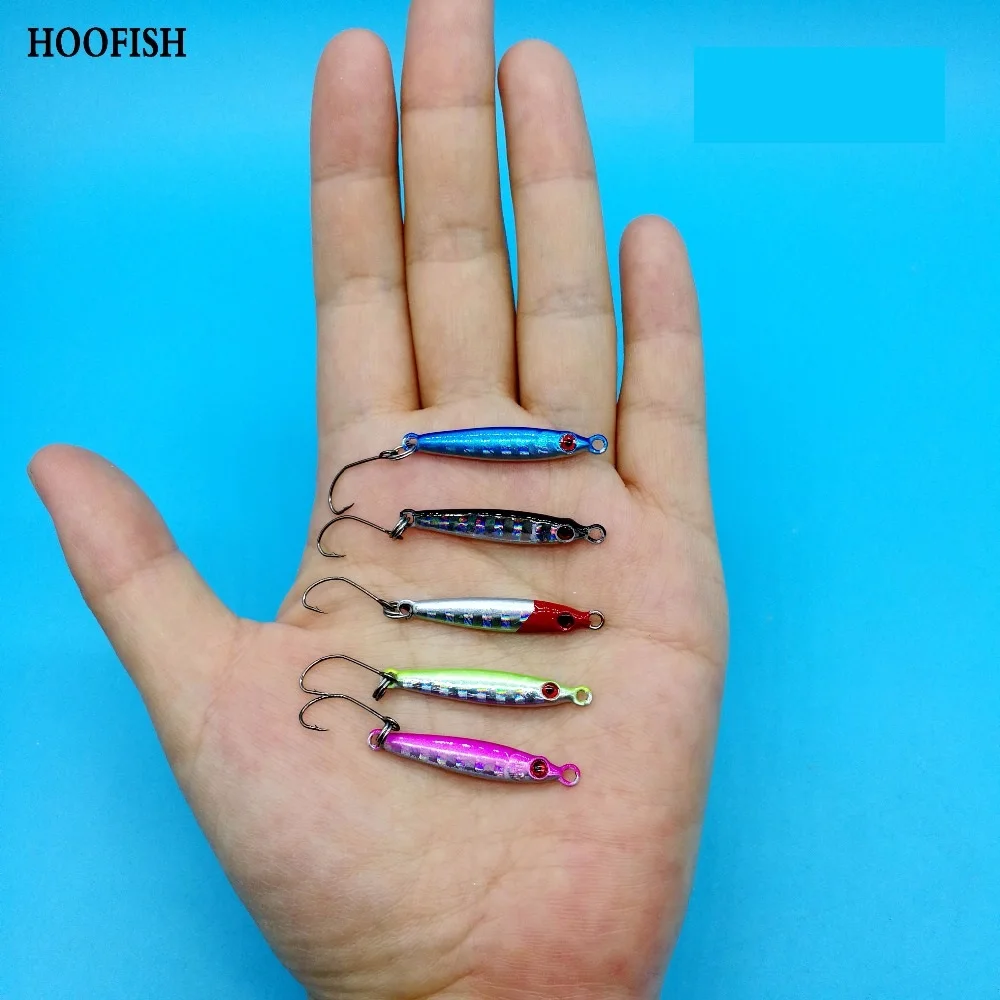 

HOOFISH 10PCS/LOT Micro Jigging Metal Fishing Lure Jig Bait 3g/5g Single Hook Artificial Lures Jigbait Fishing Tackle