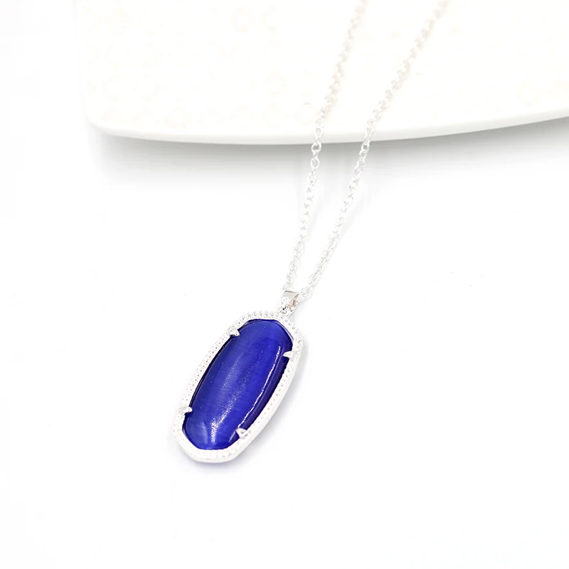 Высокое качество модные большие овальные капельки Cateye Опал Камень Серьги для женщин - Окраска металла: Silver blue