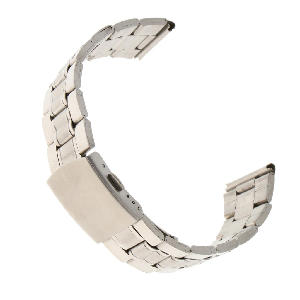 Men Watch Band Solid Stainless Steel Strap Silver Folded Clasp 22mm